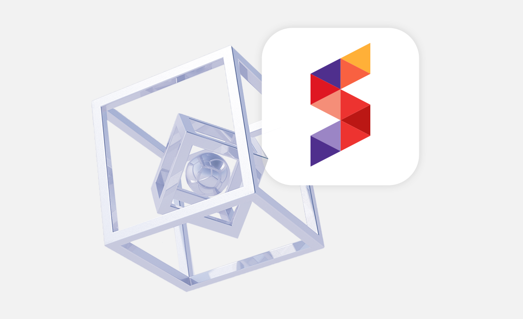 A small rotating cube inside a cube frame and sidekick logo